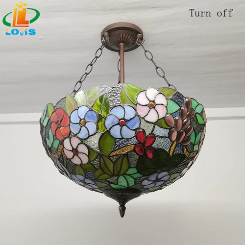 lustre en forme de raisin style tiffany à fleurs américaines - vue 7 sur 6