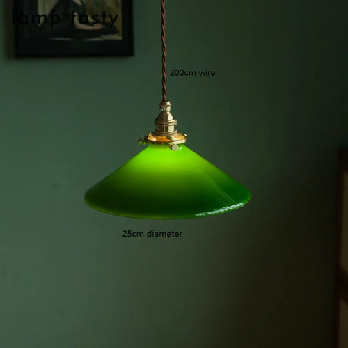 Suspension vintage style américain en cuivre bois et verre - vue 9 sur 30