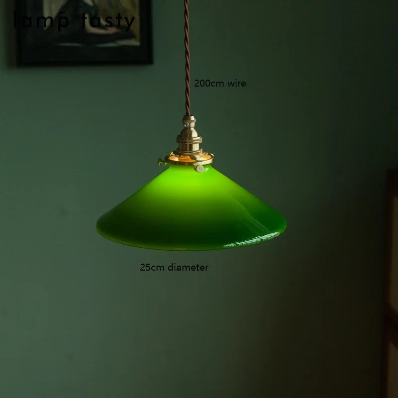 Suspension vintage style américain en cuivre bois et verre - vue 9 sur 30
