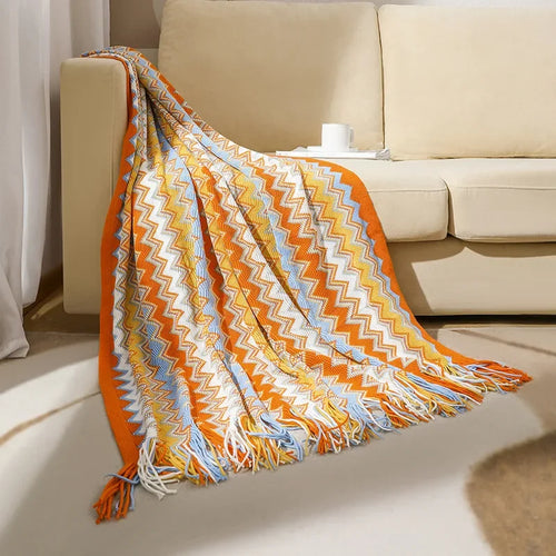 Plaid bohème tissé à pompons doux canapé lit - vue 4 sur 6