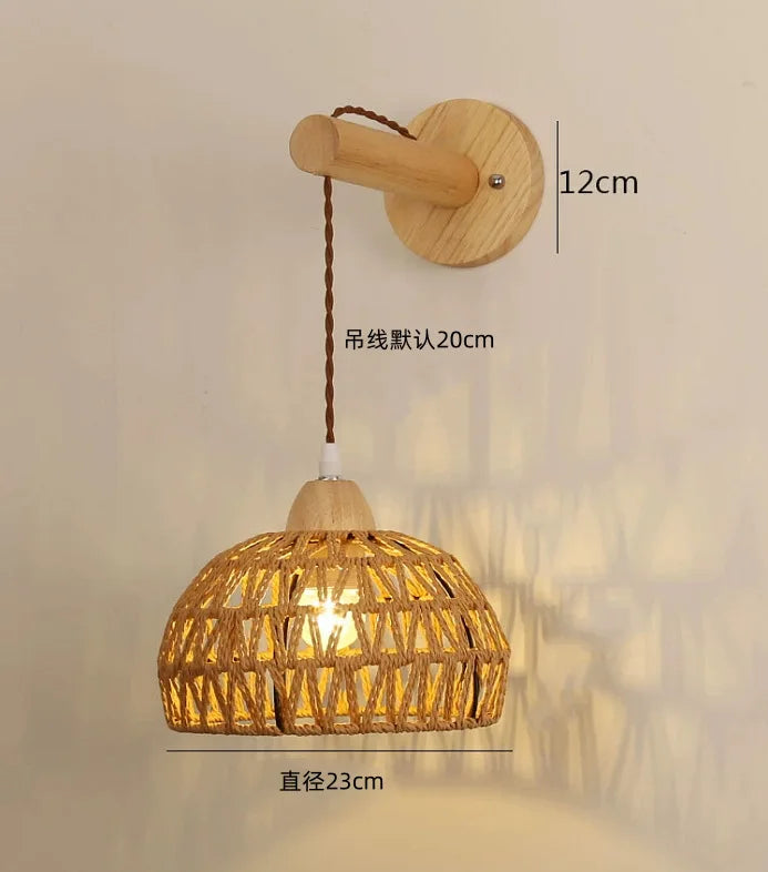 applique murale nordique en corde de bois tissée à LED - vue 5 sur 7