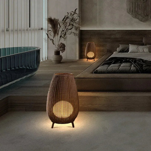 lampadaire en rotin naturel fait main pour intérieur et extérieur - vue 5 sur 14