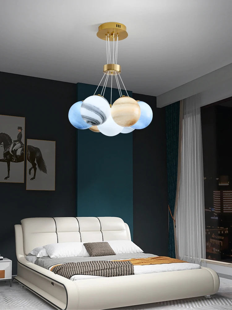 lustre sphérique moderne réglable en hauteur led pour décoration maison - vue 4 sur 19