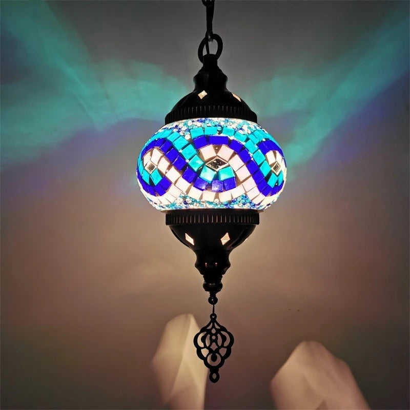 suspension en verre teinté style méditerranéen éclairage bohème romantique - vue 3 sur 16