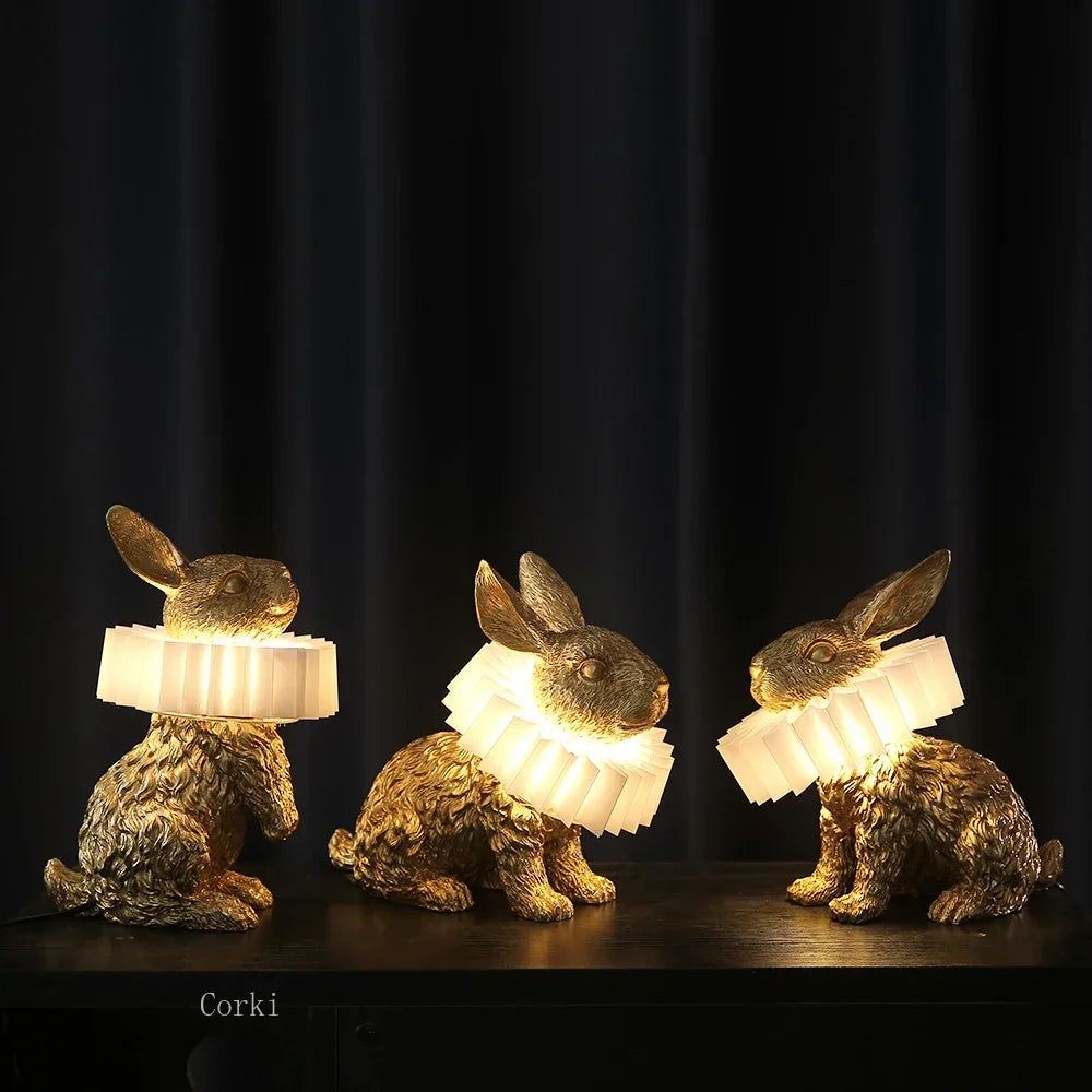 lampe de chevet lapin en résine style nordique décorative et moderne - vue 4 sur 15