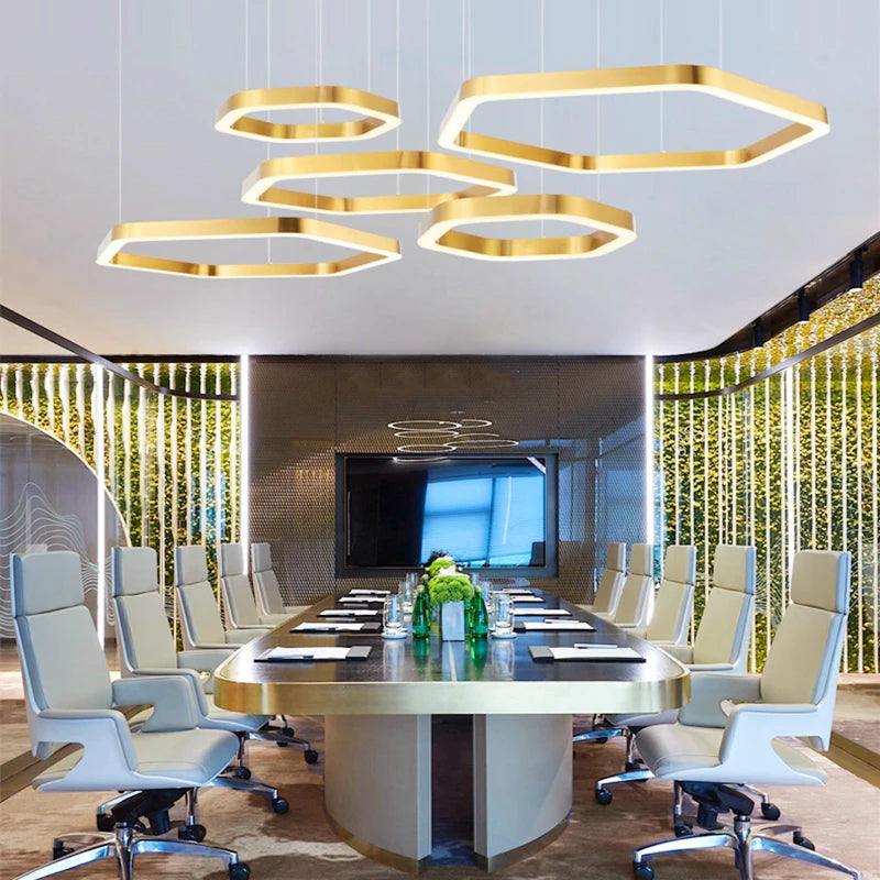 Hexagone Design Led Lustre Moderne De Luxe En Acier Inoxydable Lampe Salon Suspension Luminaire Décor À La Maison Escalier Plafond Lustre - vue 3 sur 14