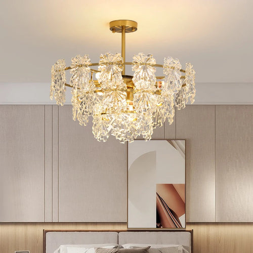 lustre moderne en cristal avec fleurs luminaire suspendu - vue 2 sur 9