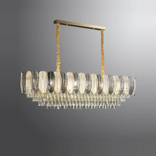 lustre suspendu led art déco avec plumes blanches et grises - vue 3 sur 17