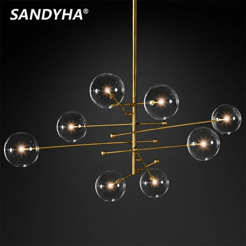 SANDYHA Art moderne boule de verre lustres Design nordique noir or lampe à LED pour salon chambre décor à la maison suspension - vue 3 sur 15