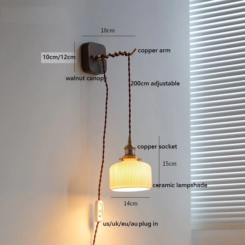 applique murale led noyer cuivre moderne baguette plug-in - vue 12 sur 23