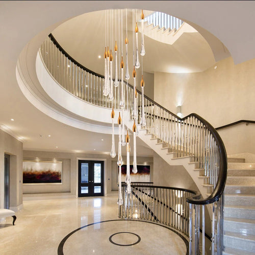 lustre led moderne en cristal pour grand escalier - vue 4 sur 19