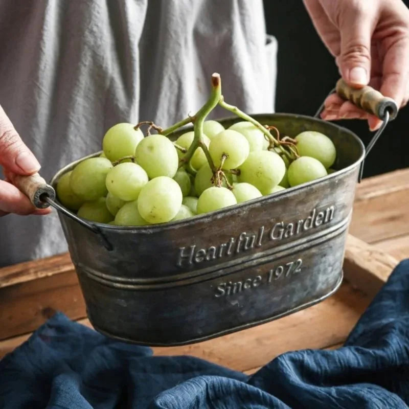 panier de rangement en métal vintage pour fleurs et fruits - vue 4 sur 6