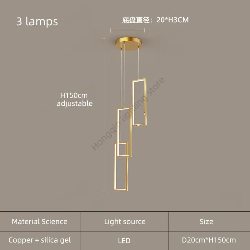 lustre moderne en cuivre avec éclairage LED design élégant - vue 11 sur 24