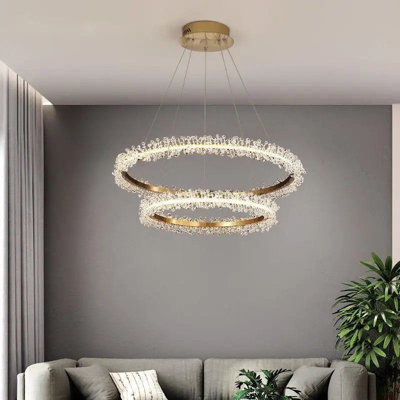 lustre en cristal avec anneau doré pour éclairage intérieur - vue 3 sur 25