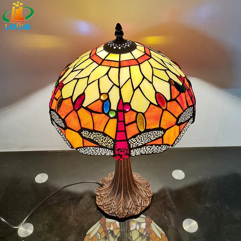 lampe à poser libellule style tiffany pour éclairage rétro et cadeau - vue 3 sur 6