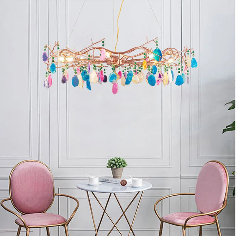 Ring Ceiling Lights Pendant Light Modern Agate Stone Chandelier In Rose Gold For Living Room Dining Room Kitchen Hallway,25.5" - vue 4 sur 7