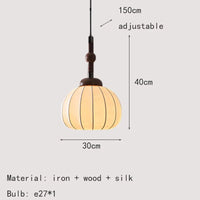 lustre en soie et bois pour éclairage intérieur moderne