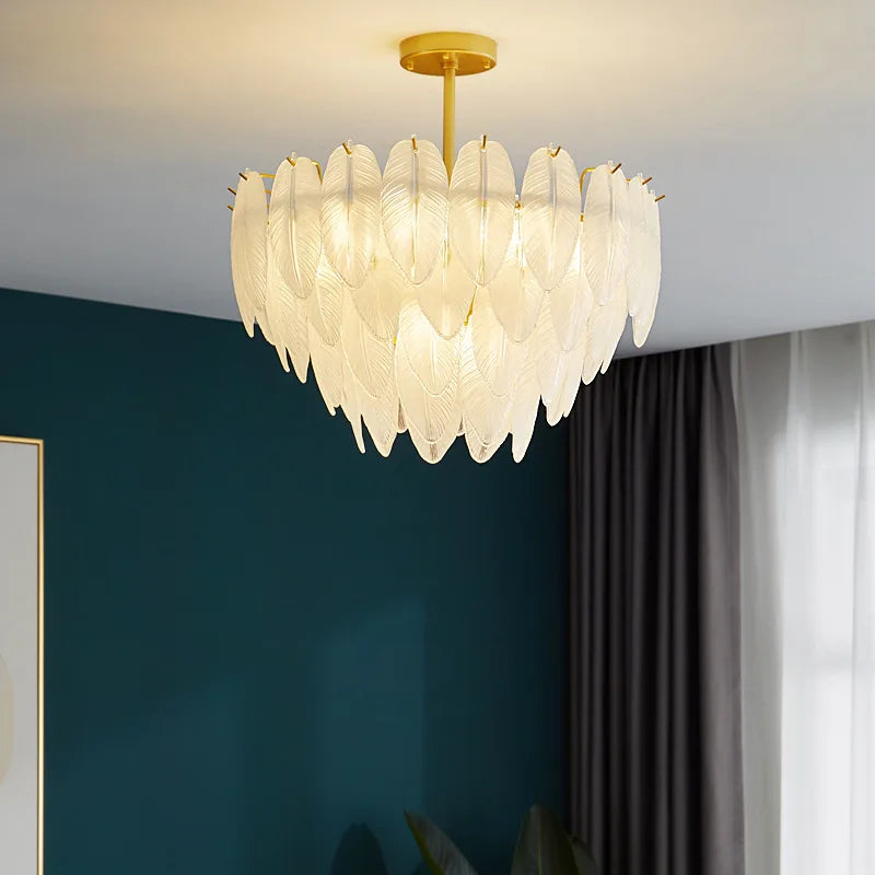 suspension romantique en verre et plumes design moderne minimaliste - vue 4 sur 9