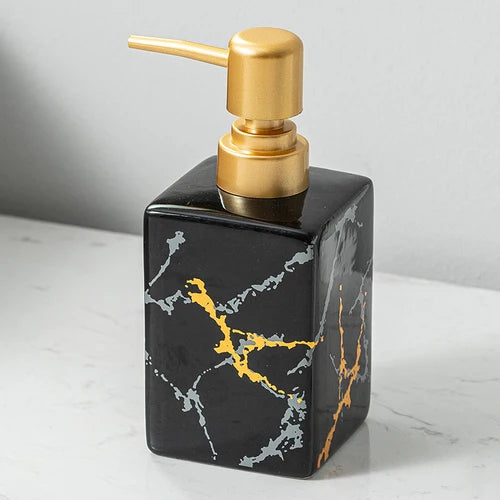distributeur de savon en céramique avec pompe dorée pour salle de bain - vue 12 sur 17