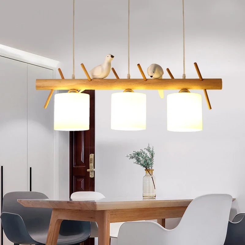 Suspension nordique en bois pour Table à manger îlot de cuisine créatif oiseau Led lustre moderne Bar café arbres éclairage suspendu - vue 3 sur 9