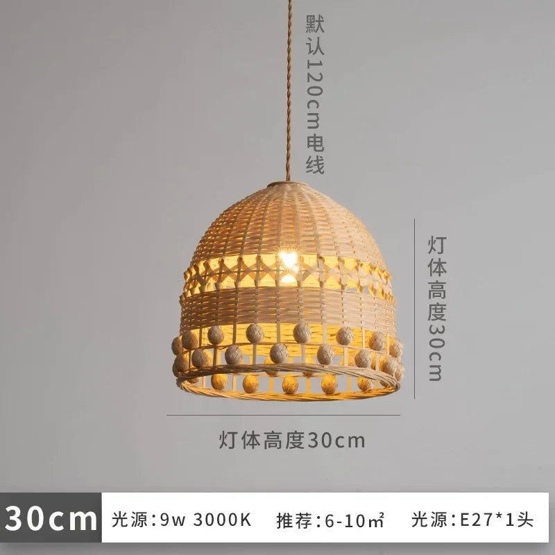 suspension moderne en bambou tissé style wabi-sabi zen décoratif - vue 8 sur 8