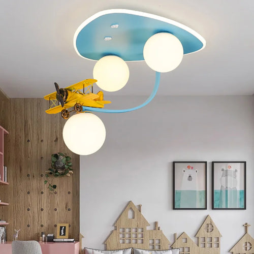 Cartoon Yellow Airplane Ceiling Lamps Children's Room Chandelier Light for Nursery School Kids Girl Boy Bedroom Hanging Lights - vue 5 sur 6