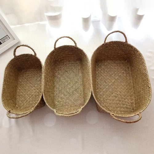 panier de rangement en paille tissé à la main pour divers usages - vue 4 sur 7