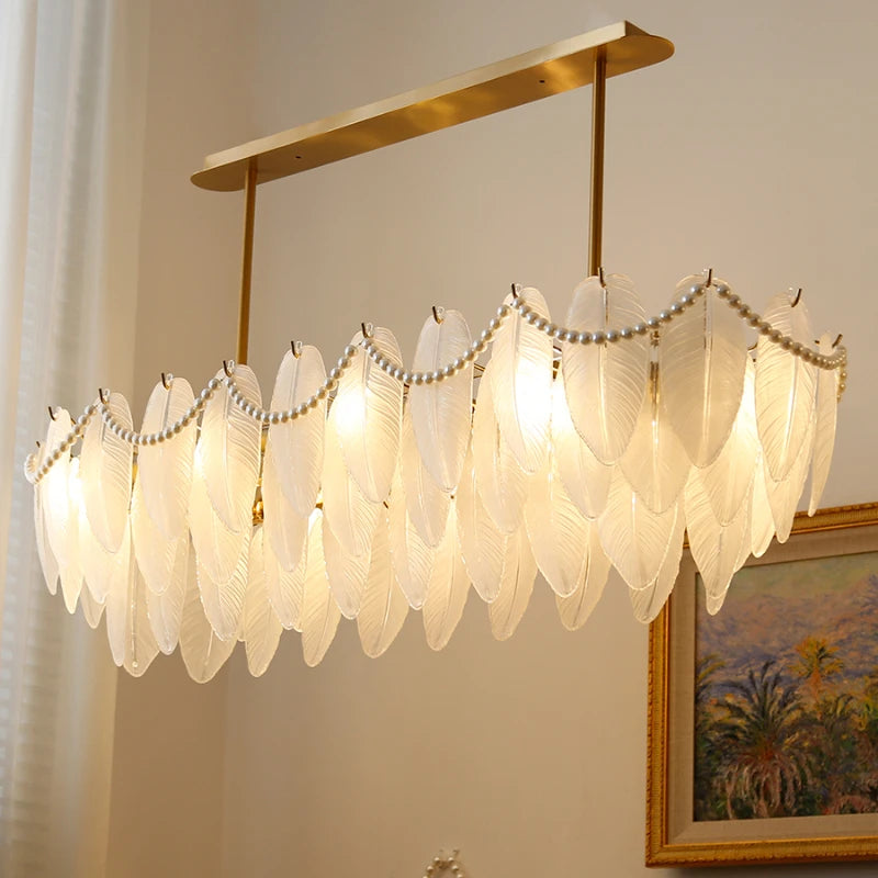 plafonnier de luxe en verre et plumes pour un éclairage décoratif intérieur - vue 3 sur 11