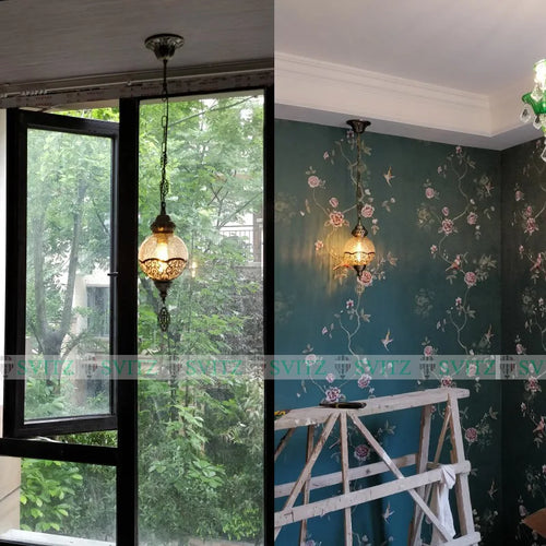 suspension vintage bohème en verre craquelé fait main - vue 3 sur 9