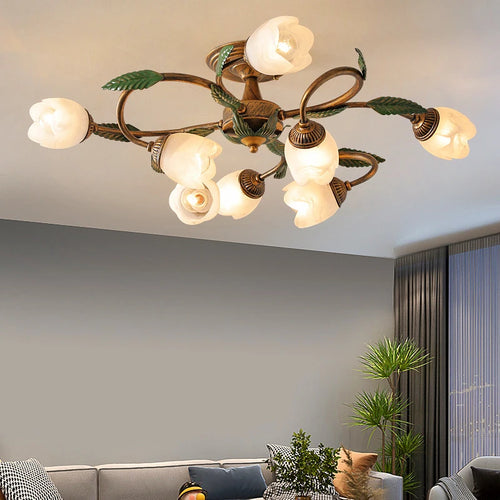 Plafonnier Led blanc fleur campagne française déco intérieur Villa salon couloir style américain - vue 3 sur 8