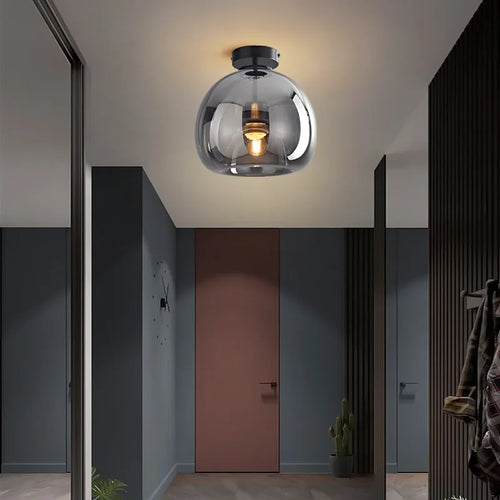 Plafonnier design en verre de couloir passage luxe fumé ambre gris - vue 3 sur 8
