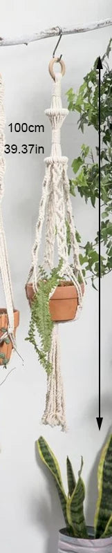 support de plante en macramé suspendu fait main en coton naturel - vue 19 sur 23