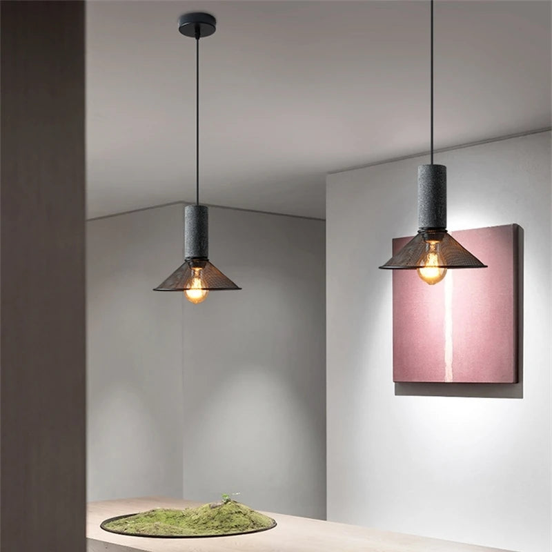 lustre ciment suspension led loft béton tube long décor salle cuisine éclairage - vue 6 sur 12