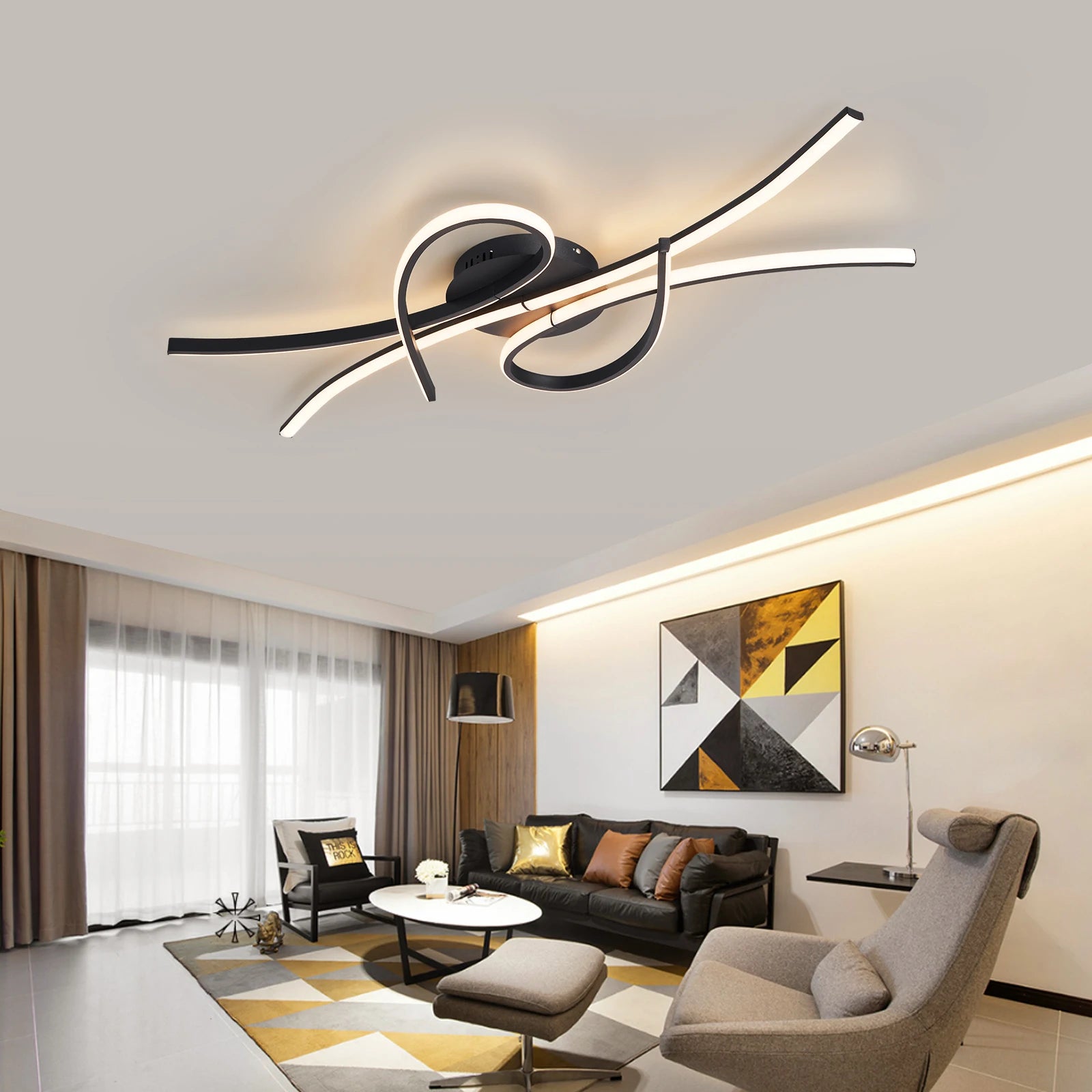 Modern Alexa LED Chandelier For Smart Home, Used In Living Room, Bedroom, Study, Lampara Technology Black/gold Modern Chandelier - vue 4 sur 10