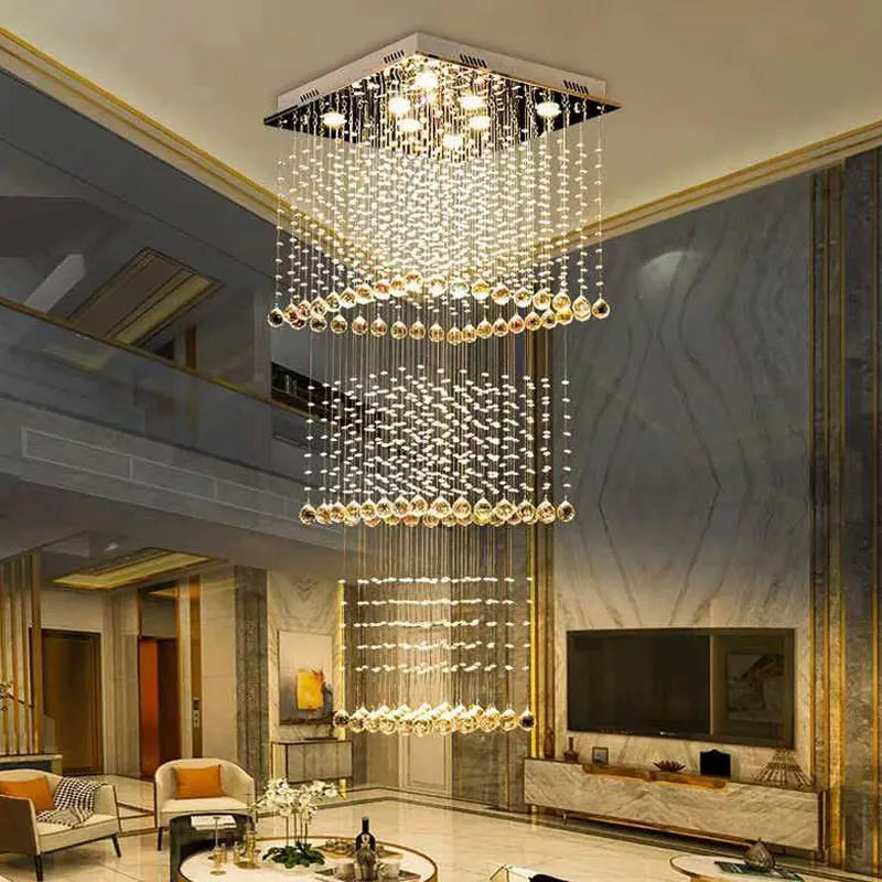 Duplex building, living room, large chandelier, square hotel villa, modern crystal hollow staircase, long chandelier - vue 1 sur 7