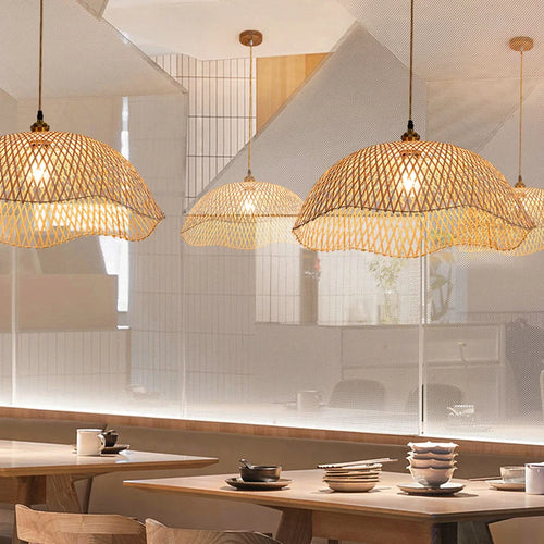 Rétro bambou tissage osier rotin suspension lumières à la main bambou lampe Restaurant salon chambre décor suspension - vue 4 sur 12