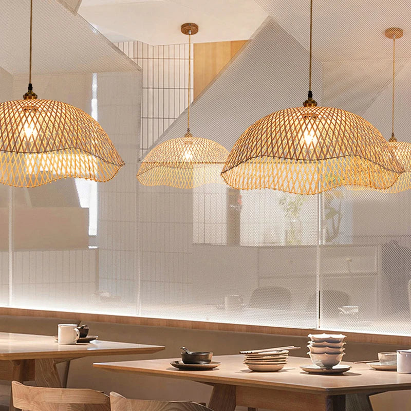 Rétro bambou tissage osier rotin suspension lumières à la main bambou lampe Restaurant salon chambre décor suspension - vue 4 sur 12