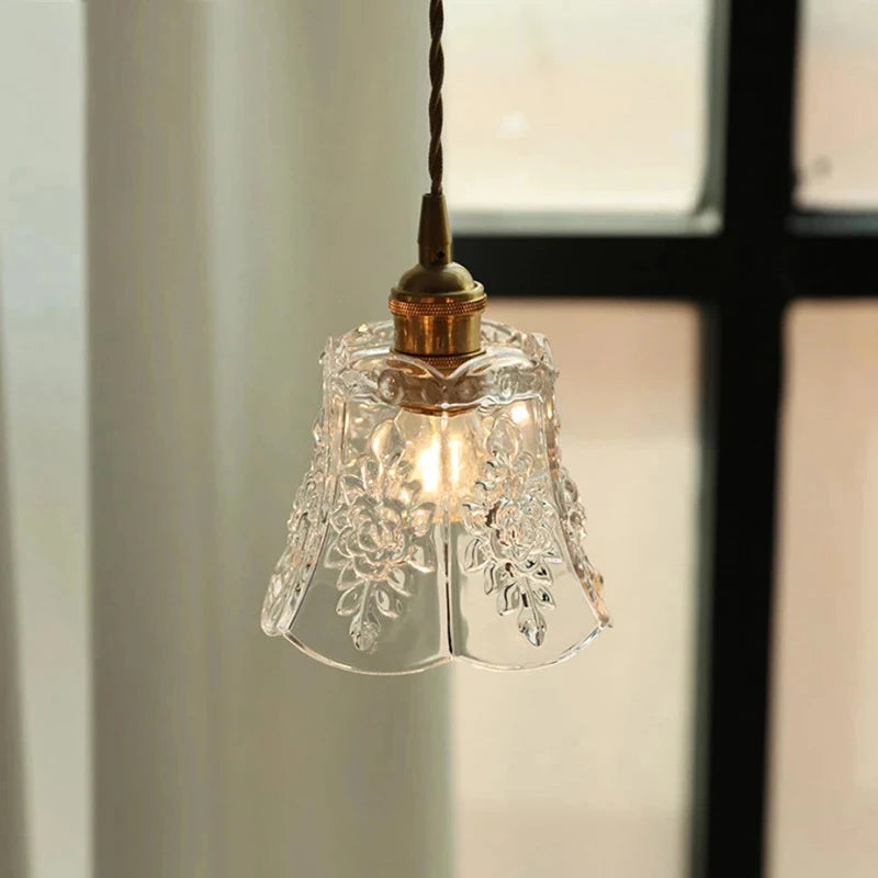 Suspension avec abat-jour fleur en verre moderne - vue 4 sur 9