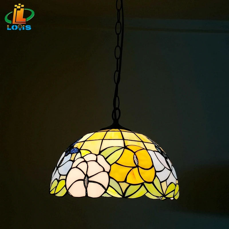lustre rustique en forme de papillon et fleur style tiffany pour restaurant - vue 4 sur 6