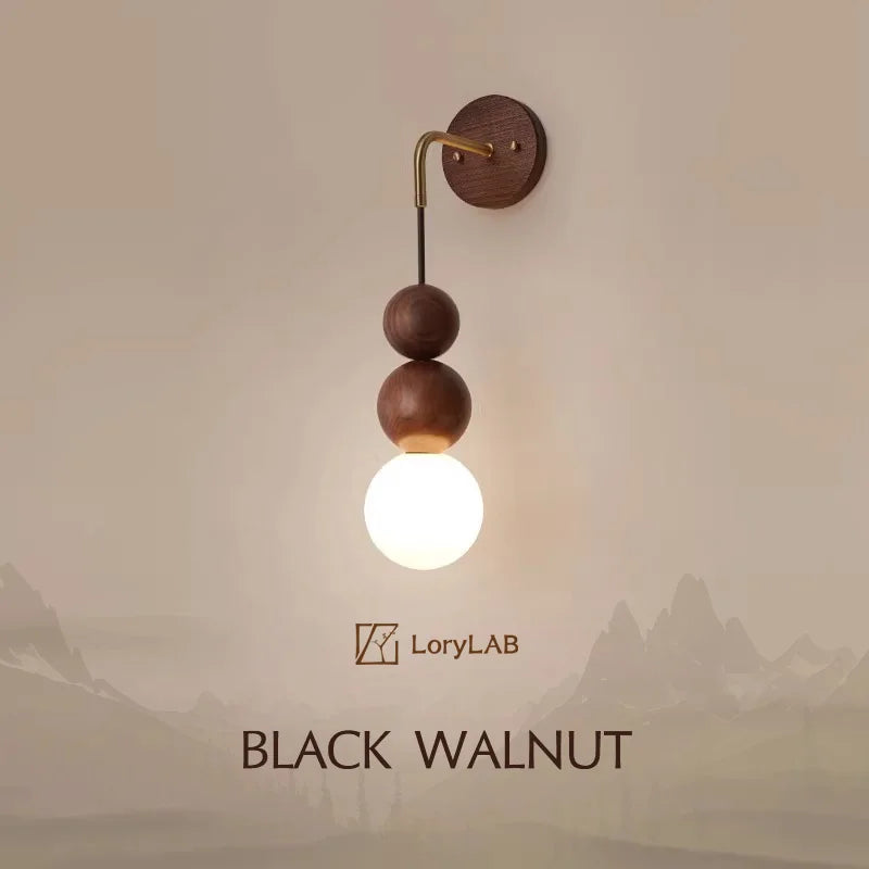 Walnut Wood Brass Gradient Glass Wall Light, Wall Sconce for Bedroom, Bedside, Living, Dining Room, Corridor aisle - vue 1 sur 8