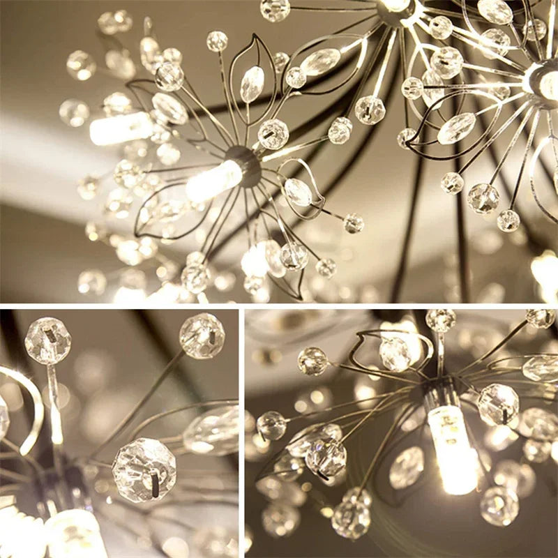 Nordic Creative Dandelion Romantic Crystal Chandelier Dining Room Bedroom Living Room Clothing Coffee Shop Luxury LED Chandelier - vue 6 sur 10