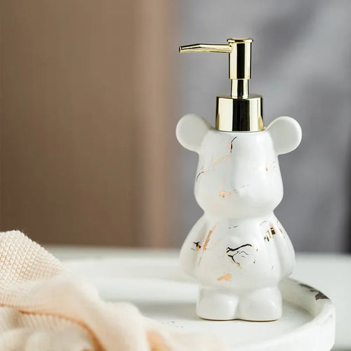distributeur de savon en céramique ourson marbré pour salle de bain - vue 2 sur 7