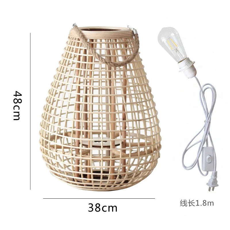 lampadaire en rotin avec chandelier et bougie électronique décorative - vue 17 sur 18