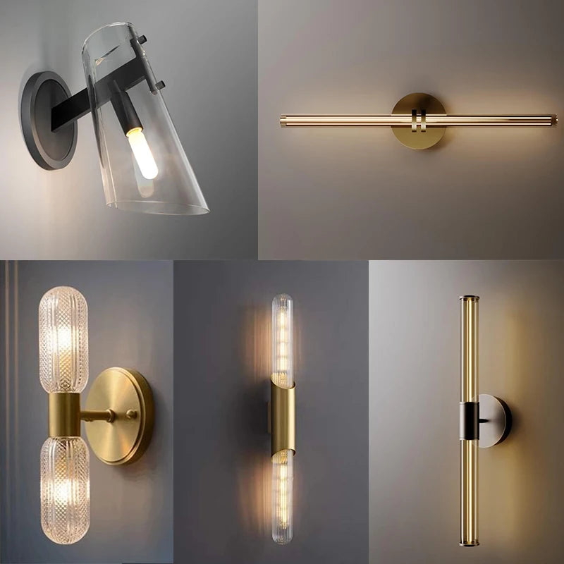 Simple All Copper Straight Glass Wall Lamp, Bathroom Mirror in Front of Light Luxury Living Room Balcony Bedroom LED Lighting - vue 1 sur 10