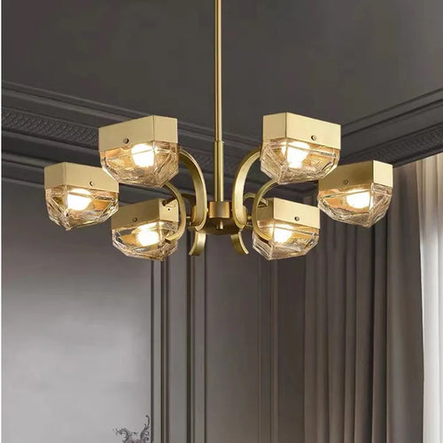 led décorative en cuivre avec suspension réglable pour salon - vue 5 sur 14