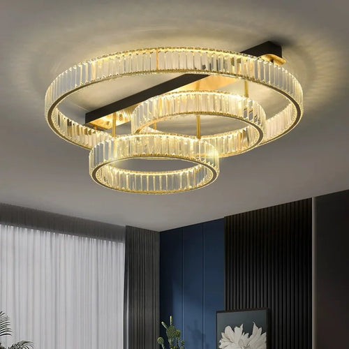 plafonnier de luxe en cuivre et cristal décoration moderne - vue 3 sur 15