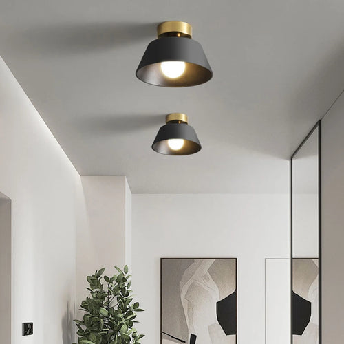 Rétro plafonnier LED décoration intérieure lampe fer rond noir blanc abat-jour pour balcon allée couloir couloir luminaire - vue 4 sur 8