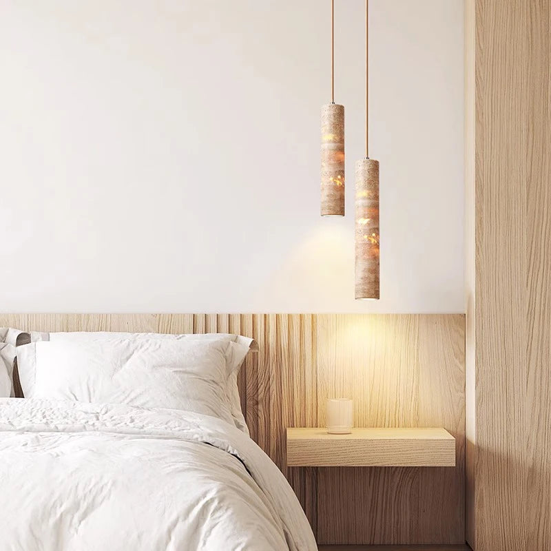 Suspension cylindrique LED en style marbre design - vue 3 sur 7