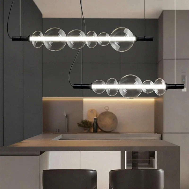 lustre moderne en bande de verre avec lumière led pour décoration maison - vue 3 sur 9
