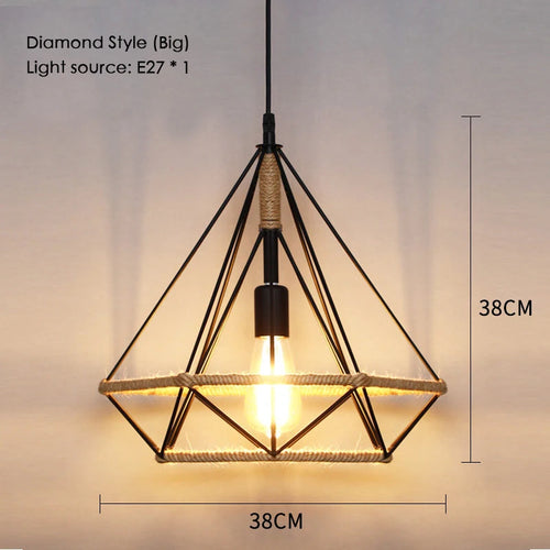 Sisal chanvre corde suspension plafonnier Lustre suspendu Lustre fer main tressage rustique rétro pour salle à manger décor - vue 8 sur 28